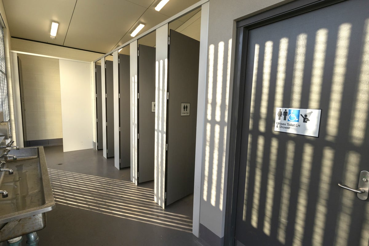 Sports amenities building toilets